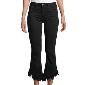 FRAME Le Crop Mini Boot-Cut Jeans with Shredded Hem, Size 29